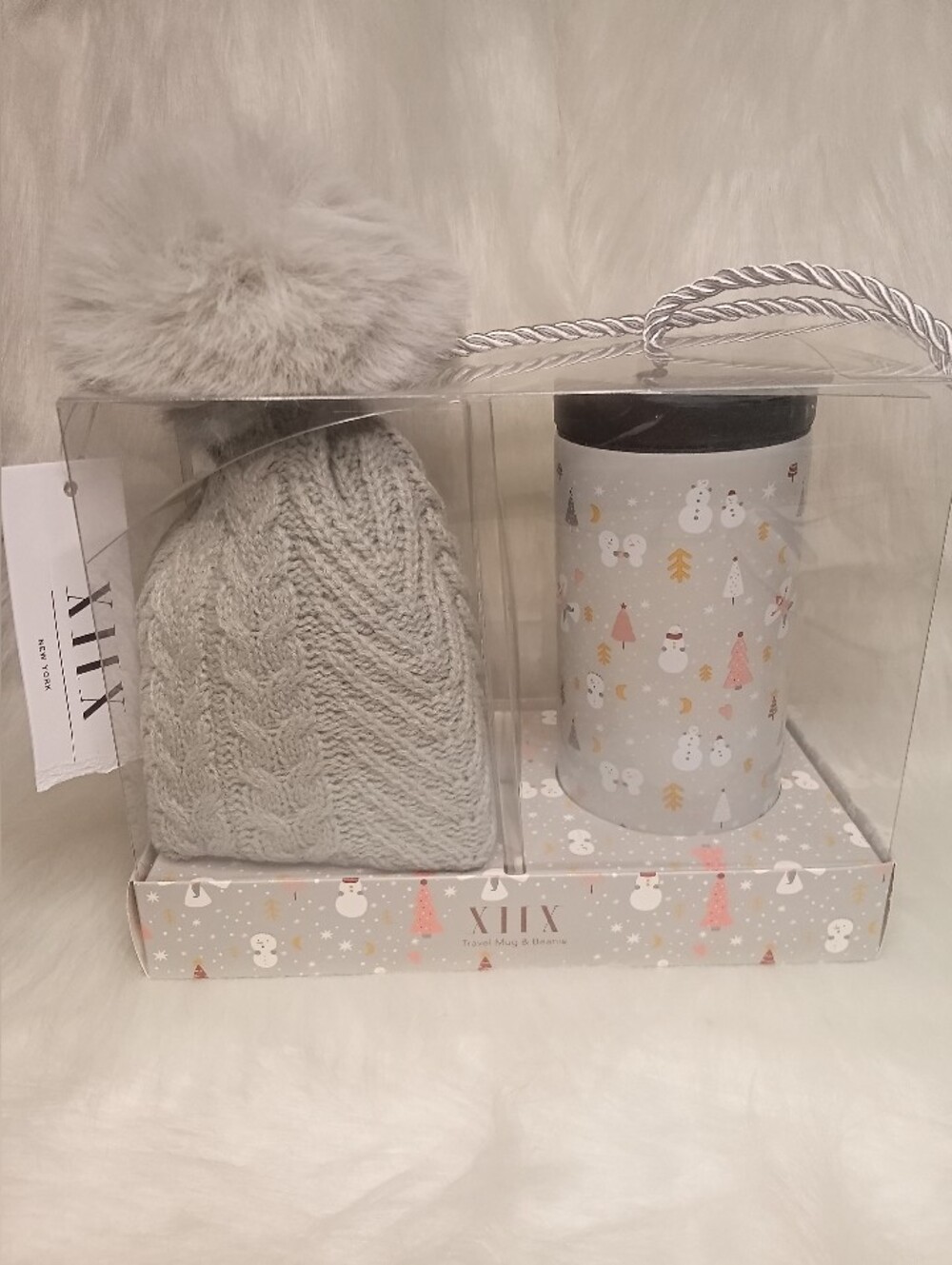 Collection XIIX Light Grey Knit Pom-Pom Beanie Gift Set